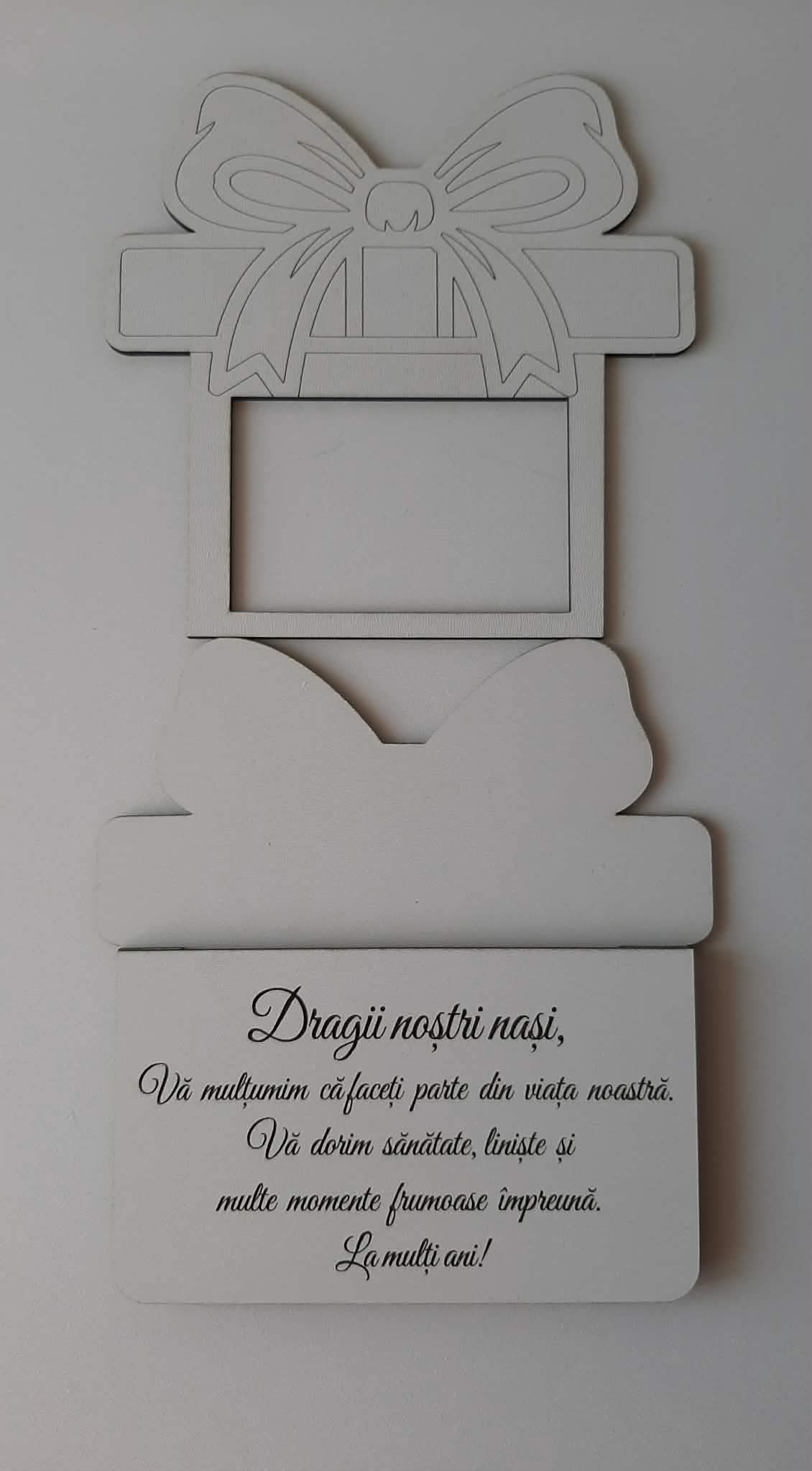 Felicitare / Suport card cadou din lemn cu mesaj pentru nași